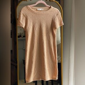 Elodie Short Sleeve Textured Sand Beige Mini Dress